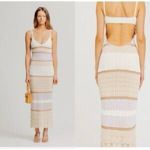 NWT Torn by Ronny Kobo Adriana Knit Maxi Dress In Neutral Combo size S